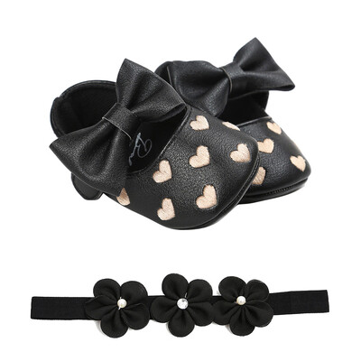 

Baby Love Embroidery Leather Fashion Toddler First Walkers Kid Shoes1PC Hairban