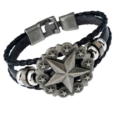 

Handmade Retro Genuine Leather Woven Skull Charm Bracelet Men Vintage Braided Bracelets Bangles Jewelry