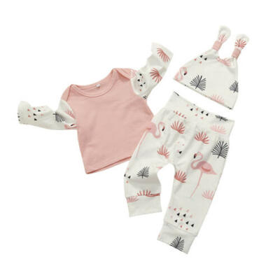 

Newborn Infant Baby Girl Boy Floral Flamingo Clothes Tops Long Pants Outfits Set