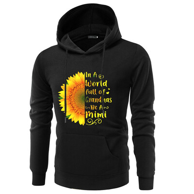 

New Arrival Men Sunflowers And Letter Printed Hoodies Casual Long Sleeve Solid Color Hooded Sweatshirts