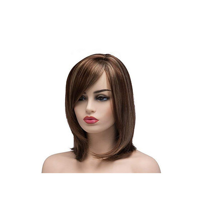 

European&American fashionable wig lady mix color partial part short straight hair wig