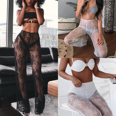 

Women Beach Mesh Sheer Bikini Cover Up Swimwear Transparent Long Pant Trouser