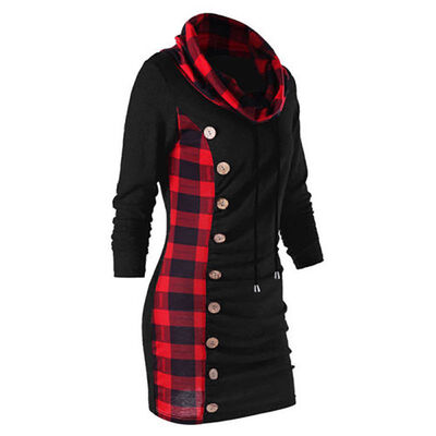 

Women Long Sweatshirts Check Button Knitted Sweatshirt Jumper Dress Ladies Winter Long Pullover Top Plus Size