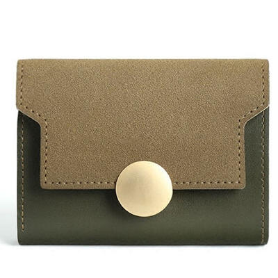 

Stylish Contrast Color Frosted Fold Short Wallets With Round Shining Snap Button For Women Multi-Card Holder Coin Purse