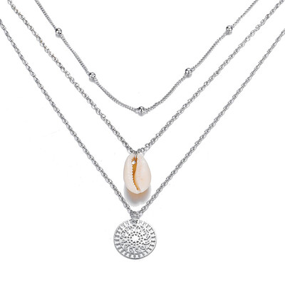 

Women Sweet Simple Jewelry Creative Shell Pendant Hollow Carved Three-Layer Clavicle Delicate Cute Necklace collares de moda