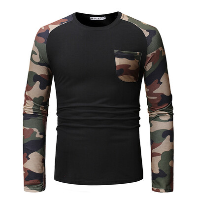 

Mens Long Sleeve T-shirts Casual Camouflage Print Tops Round Neck Shirts Blouse