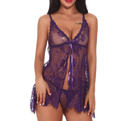 

Toponeto Women Lingerie Flower Lace Underwear Babydoll V Neck Sleepwear Strap Chemise