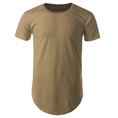 

Men T-shirt Casual Round Neck Asymmetric U Hem Split Side Solid Color Top
