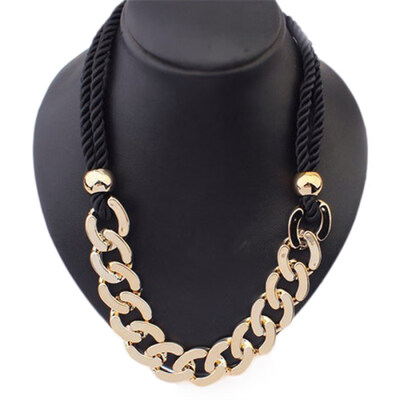 

Womens Stylish Rock Punk Style Braided Ropes Curb Chain Statement Necklace