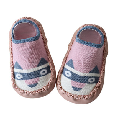 

Baby Shoesborn Boys Girls Sock Style Anti-Slip Soft PU Leather Cotton Moccasins Cartoon Fox Dog Owl Pattern First Walkers