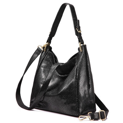 

REALER brand women genuine leather shoulder bag female handbag Hobos large capacity with serpentine prints new design