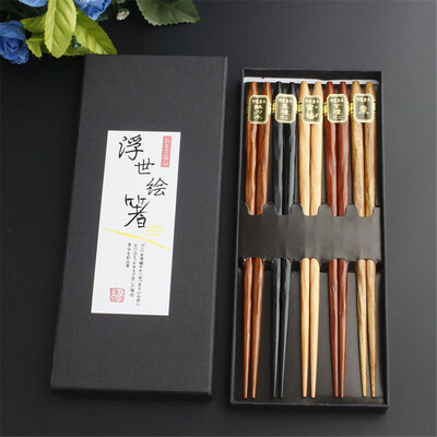 

Gobestart 5 Pairs Japanese Reusable Chopsticks Natural Beech Chopsticks Chinese Set Wood