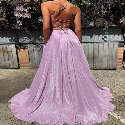 

Deep V-neck Backless Spaghetti Strap Crisscross Full-length Dual Pockets Dress