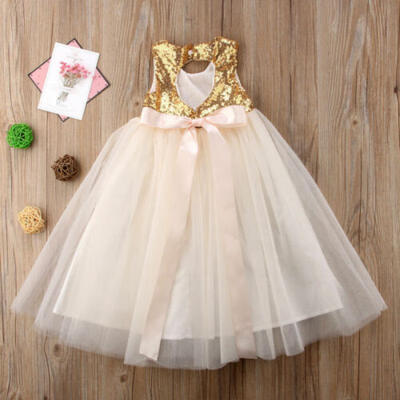 

US Flower Girl Dress Sequins Backless Princess Party Bridesmaid Prom Dresses