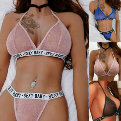 

Womens Sexy Lingerie Underwear Sleepwear Perspective Bra G-String Sets Plus Size