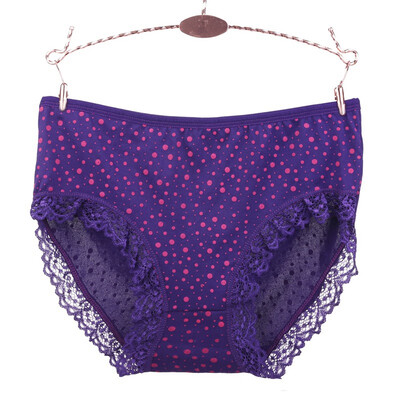 

Sexy Lace Stitching Wave Print Briefs Underwear Women Breathable Middle Waist Ladies Hip Briefs Intimates ropa interior femenina