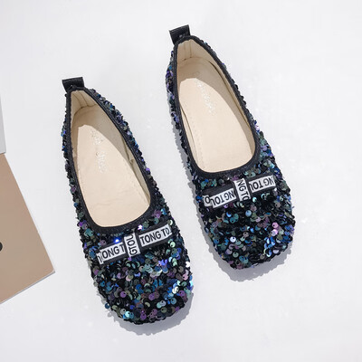 

Chic net red single shoe women summer Korean version fashion 100 sets sequins bow-tie lazy shoes beans shoes