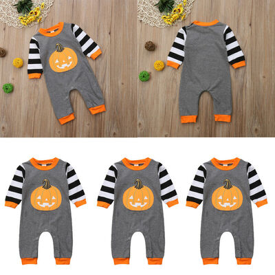 

Halloween Pumpkin Face Newborn Kids Baby Girl Boy Romper Bodysuit Long Short Set