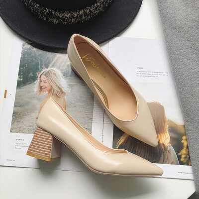 

Pointed high heels Korean version fashion shallow mouth single shoes woman 2019 spring new simple foot cover full of coarse heel w