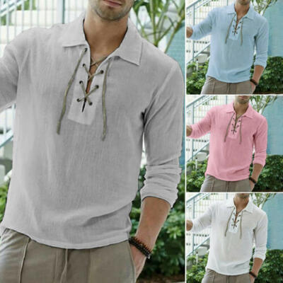 

New Mens Linen Long Sleeve Slim Shirt Summer Cool Loose Casual Shirts Tops Hot