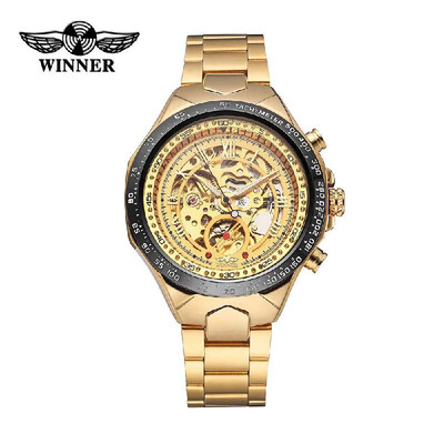 

WINNER High Quality Men Automatic Mechanical Watch Big Dial Self-winding Business Skeleton Hollowed-out Wristwatch