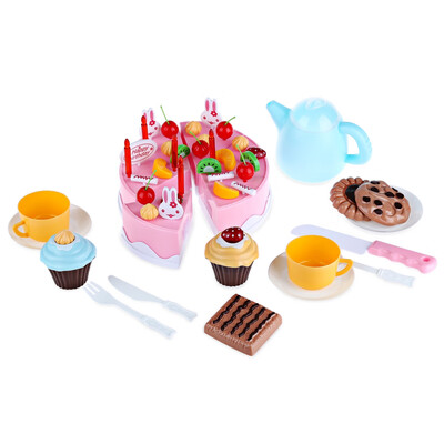 

54Pcs DIY Cutting Birthday Cake Simulation Toy Set Toy Playing House Game