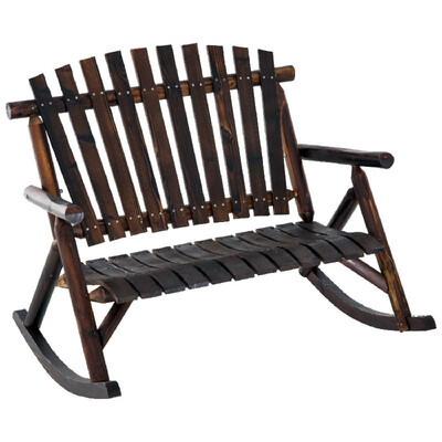

2 Person Fir Wood Rustic Patio Adirondack Rocking Chair Outdoor Porch Bench Rocker