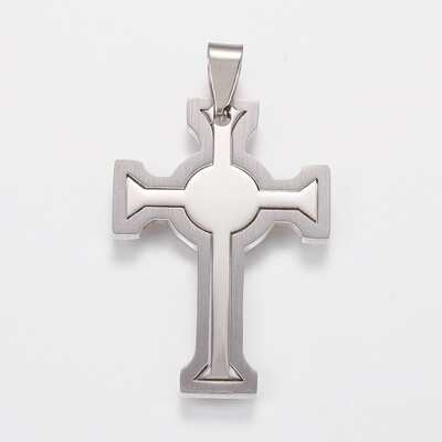 

304 Stainless Steel Pendants Cross Stainless Steel Color 40x27x1mm Hole 3x8mm