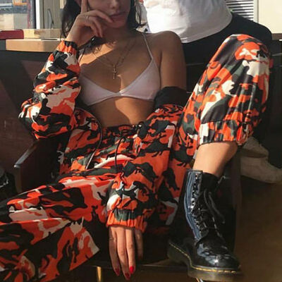 

Women Camouflage Pants Casual Green Camo Sweatpant Fashion Orange Red Camo Pants High Waist Loose Ladies Trousers