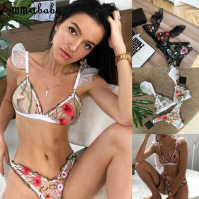 

Sexy Womens Lace Floral Lingerie Mesh Bra Set Underwear Babydoll Sleepwear Dress