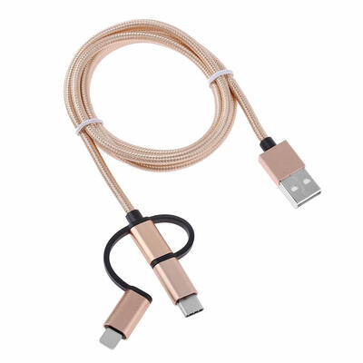 

3 in 1 Braided Micro USB Type-C 8Pin 1m 24A Fast Charging Data Cable Wire