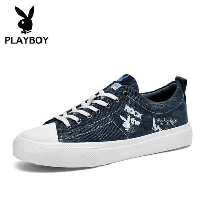 

Playboy PLAYBOY England low cut casual vulcanized canvas shoes mens flat comfortable DS85239 Tibetan blue 40