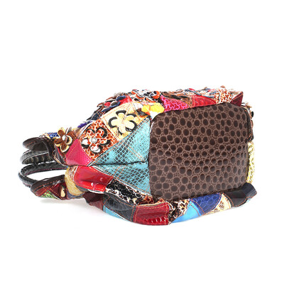 

Snake Plaid Flower Stitching Contrast Color Handbag Fashion Handbag Colorful Stitching Shoulder Diagonal Woman Bag