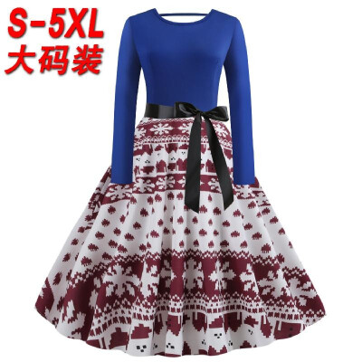 

F5350 cross-border Christmas explosions autumn&winter round neck long-sleeved solid color upper body contrast color snowflake