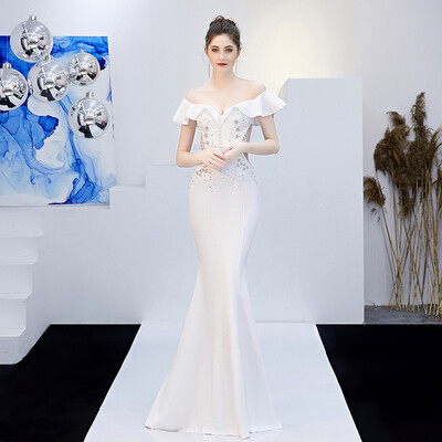 

Sexy Off The Shoulder Mermaid Evening Dress Elegant Long Slim Applique Women Bride Toasting Dress