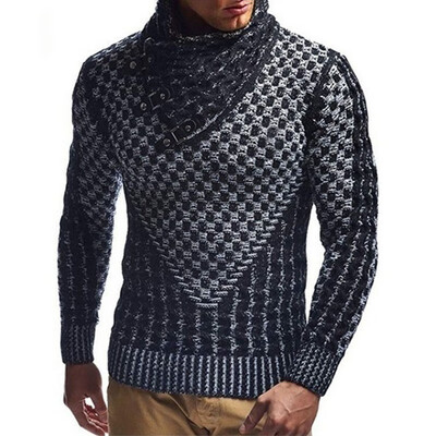 

Fashion Mens Turtleneck Sweater Cardigan Casual Slim Horns Buckle Thick Sweaters
