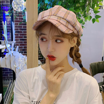 

SpringSummer 2019 New Plaid Beret Female English Literary Retro Octagonal Hat With a Sunhat