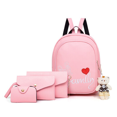 

4pcs Composite PU Leather Women Cute Bear Shoulder Bag Backpack Wristlet Card Holder