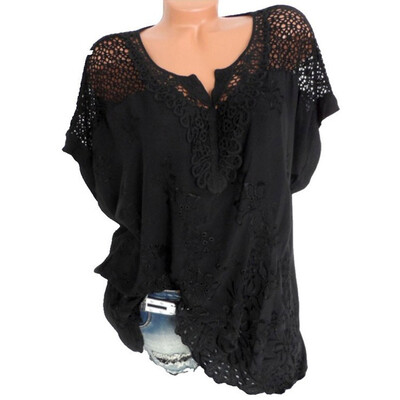 

Women V-Neck Short Sleeve Hollow Out Casual Blouse Loose Tops Summer T-Shirt