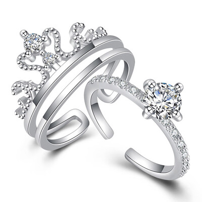 

New 2 in 1 Luxury Fashion Crown Women Open Rings