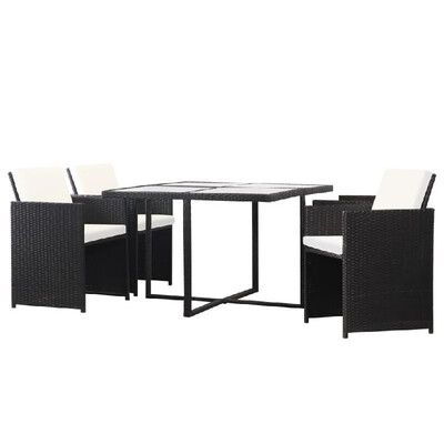 

5 Piece Outdoor Dining Set with Cushions Poly Rattan Black