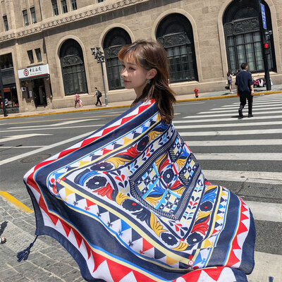 

2018 scarf female summer seaside sunscreen shawl outside scarf dual-use long beach towel wild beach shawl