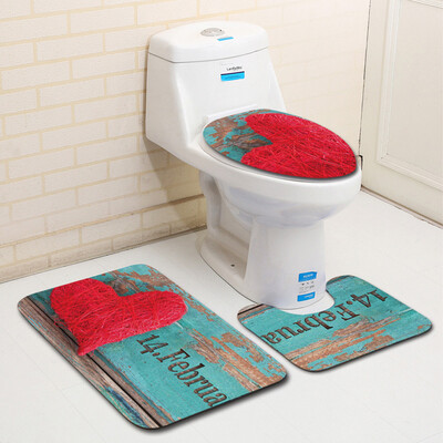

〖Follure〗3PCS Valentines Day Pattern Non Slip Toilet Seat Cover Rug Bathroom Set Decor