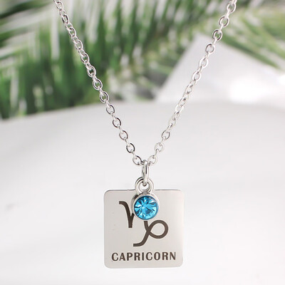 

12 Zodiac Constellation Signs Pendant Necklace Crystal Birthstone Necklace Women Stainless Steel Jewelry