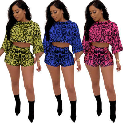 

Fashion Women 2 Piece Crop Top Blouse Shorts Set Jumpsuit Romper Print Outfits