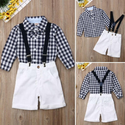 

UK 2PCS Toddler Kids Baby Boys Gentleman Plaid TopsPants Clothes Outfits Set