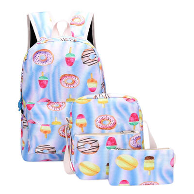 

3pcsSet Cute Women Men Food Printed Canvas Backpacks Shoulder Bags Clutch