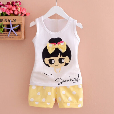 

Summer Baby Girls Sleeveless Cartoon Print Vest TopsShorts Casual Outfits Sets 2019