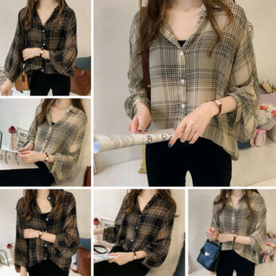 

Womens Button Long Sleeve T Shirt Ladies Loose Baggy Blouse Tops Plus Size -4XL