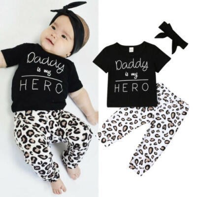 

UK Toddler Kids Baby Girl Infant Clothes T-shirt Top Leopard Print Pants Outfits